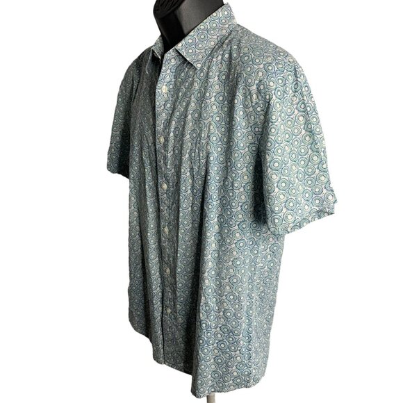 Perry Ellis Button Up Short Sleeve Shirt L White Green Circles Collar Cotton - Picture 3 of 6